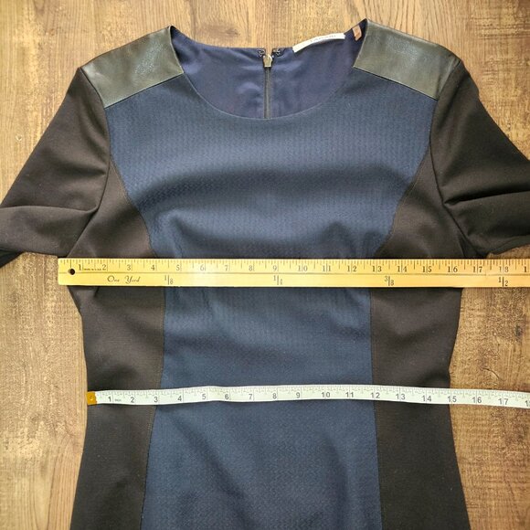 Elie Tahari Colorblock Sheath Fitted Dress with Leather Detail US 6 Navy & Black - Picture 3 of 10